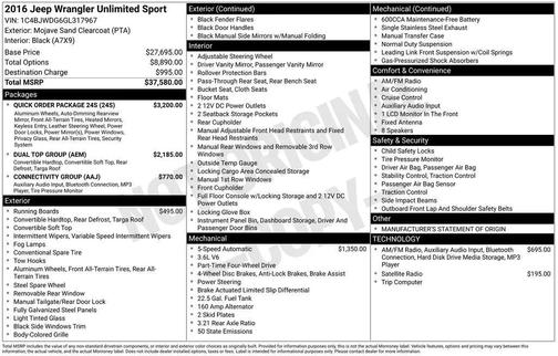 2016 Jeep Wrangler Unlimited Sport