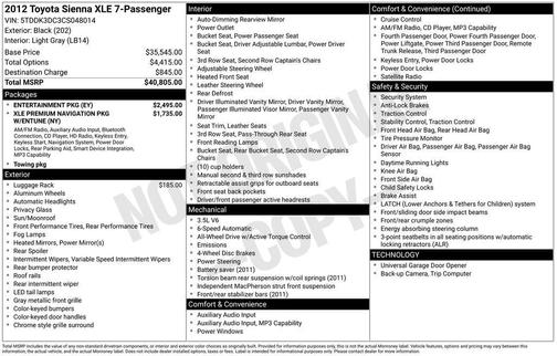 Black 2012 Toyota Sienna XLE