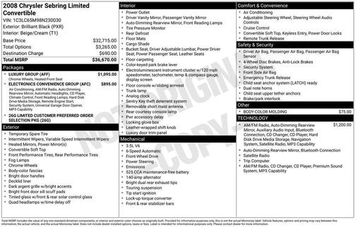 Black 2008 Chrysler Sebring Base