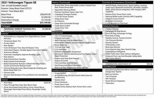 2021 Volkswagen Tiguan 2.0T SE