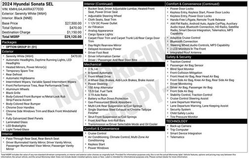 Serenity White 2024 Hyundai SONATA SEL