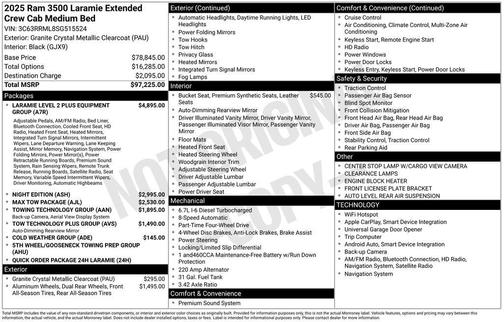 Granite Crystal Metallic Clearcoat 2025 RAM 3500 Laramie Mega Cab 4x4 6'4' Box