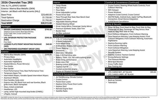 Marina Blue Metallic 2026 Chevrolet Trax 2RS