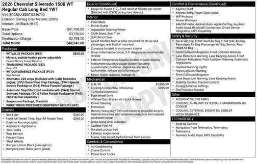 Sterling Gray Metallic 2026 Chevrolet Silverado 1500 WT