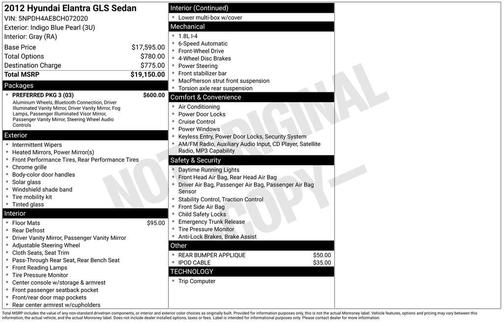 Indigo Blue Pearl 2012 Hyundai ELANTRA GLS