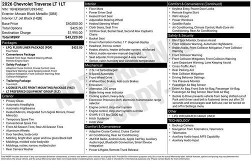 Mosaic Black Metallic 2026 Chevrolet Traverse LT