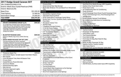 Brilliant Black Crystal Pearlcoat 2017 Dodge Grand Caravan SXT