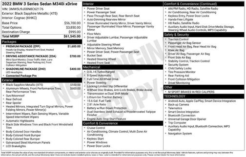 Black Sapphire Metallic 2022 BMW M340 i xDrive