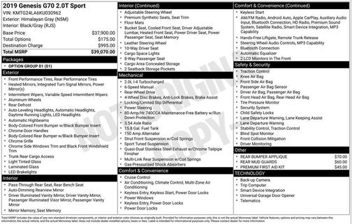2019 Genesis G70 2.0T Sport