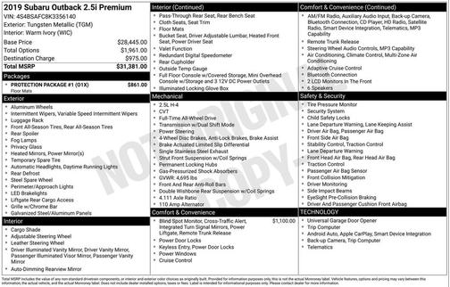 2019 Subaru Outback 2.5i Premium