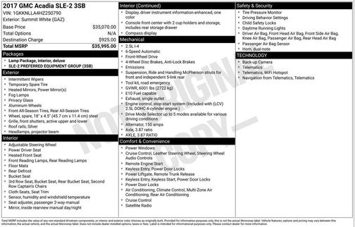 Summit White 2017 GMC Acadia SLE-2