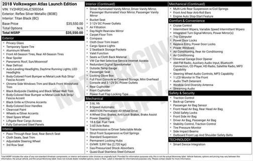 2018 Volkswagen Atlas 3.6L Launch Edition