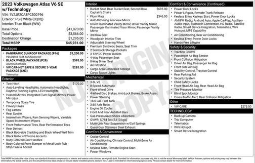 Pure White 2023 Volkswagen Atlas 3.6L SE w/Technology