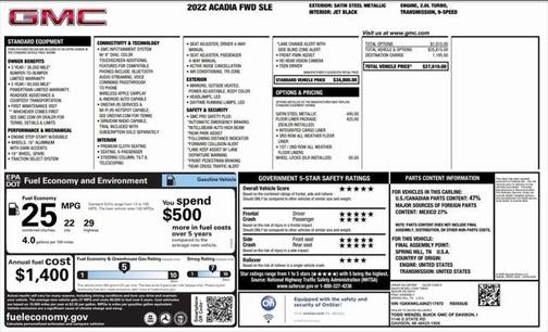 Satin Steel Metallic 2022 GMC Acadia FWD SLE