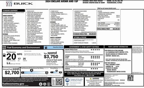 White Frost Tricoat 2024 Buick Enclave Avenir AWD
