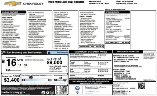 Black 2023 Chevrolet Tahoe 4WD High Country
