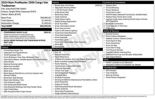 Bright White Clearcoat 2024 RAM ProMaster 2500 Tradesman