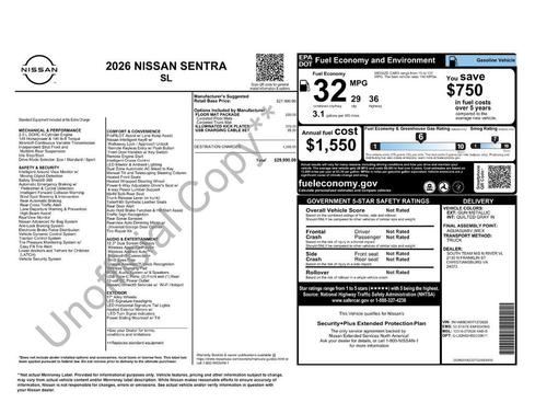 Gun Metallic 2026 Nissan Sentra SL