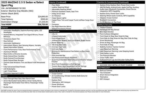Machine Gray 2025 Mazda Mazda3 2.5 S Select Sport