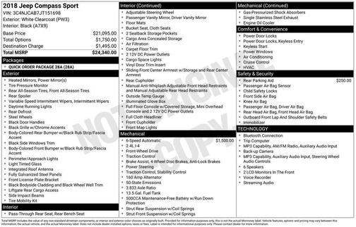 White Clearcoat 2018 Jeep Compass Sport