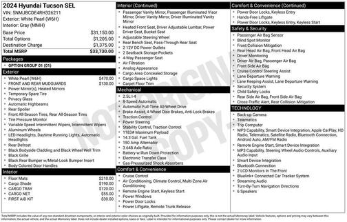White Pearl 2024 Hyundai TUCSON SEL