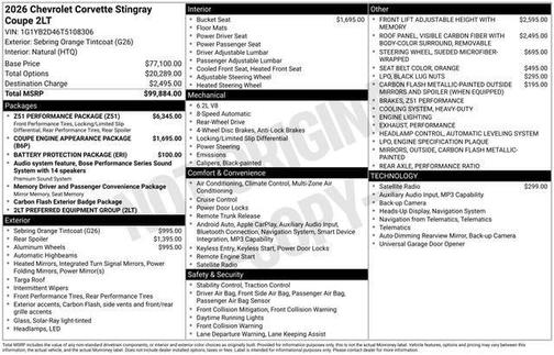 Sebring Orange Tintcoat 2026 Chevrolet Corvette Stingray