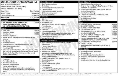 Blade Silver Metallic 2026 Chevrolet Corvette Z06