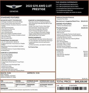 2022 Genesis G70 2.0T AWD