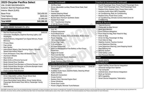 Red 2025 Chrysler Pacifica Select