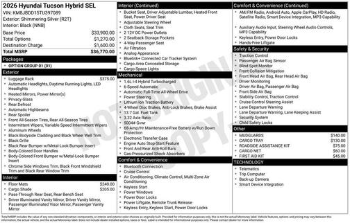Shimmering Silver 2026 Hyundai TUCSON Hybrid SEL