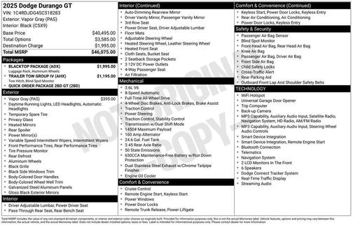 Vapor Gray 2025 Dodge Durango GT