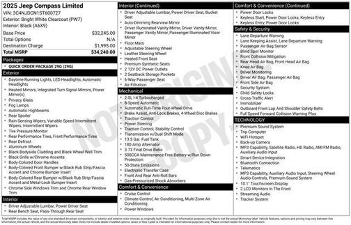 Bright White Clearcoat 2025 Jeep Compass Limited