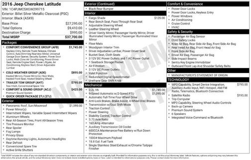 Billet Silver Metallic Clearcoat 2016 Jeep Cherokee Latitude