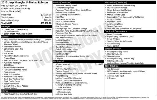 Black Clearcoat 2015 Jeep Wrangler Unlimited Rubicon