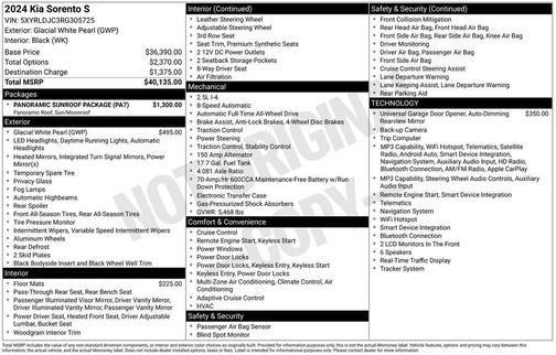 Glacial White Pearl 2024 Kia Sorento S