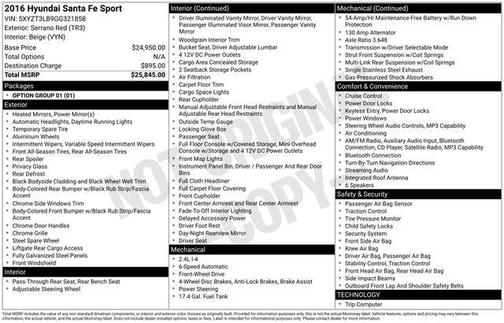 Serrano Red 2016 Hyundai Santa Fe Sport 2.4L