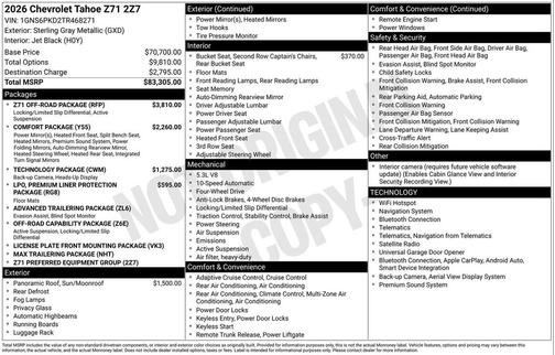 Sterling Gray Metallic 2026 Chevrolet Tahoe 4WD Z71