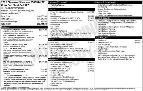 Lakeshore Blue Metallic 2026 Chevrolet Silverado 2500 LTZ