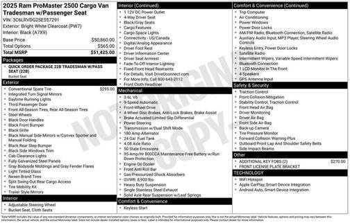 2025 RAM ProMaster 2500 Tradesman