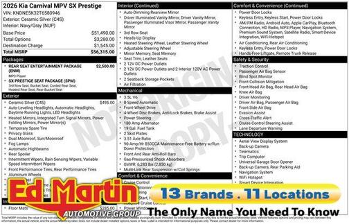 Ceramic Silver 2026 Kia Carnival SX Prestige