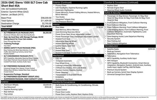 Summit White 2026 GMC Sierra 1500 SLT
