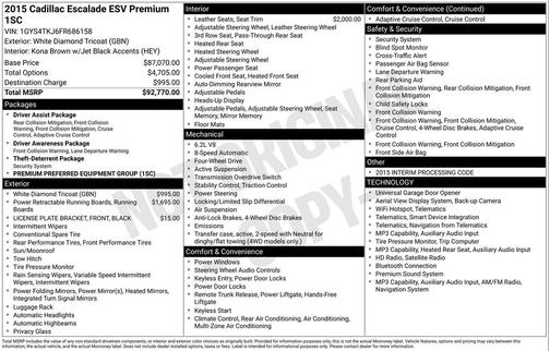 White Diamond Tricoat 2015 Cadillac Escalade ESV Premium