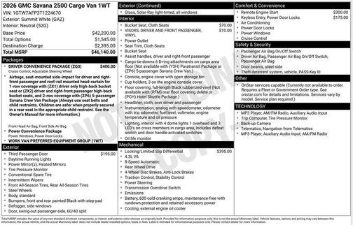 Summit White 2026 GMC Savana 2500 Work Van
