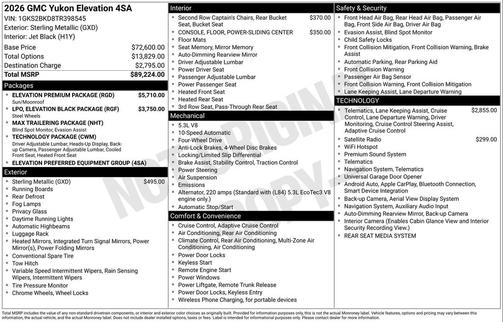 Sterling Metallic 2026 GMC Yukon Elevation, 4WD