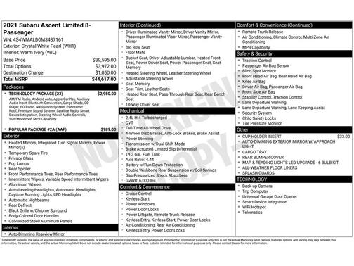 Crystal White Pearl 2021 Subaru Ascent Limited