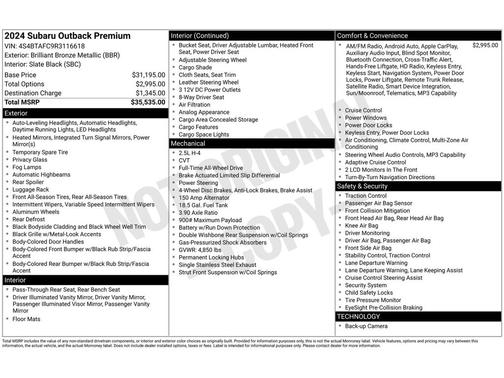 Brilliant Bronze Metallic 2024 Subaru Outback Premium