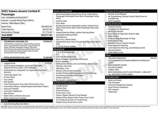 Crystal White Pearl 2022 Subaru Ascent Limited