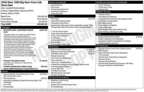 2026 RAM 1500 Big Horn/Lone Star