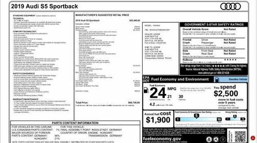 Glacier White Metallic 2019 Audi S5 3.0T Prestige