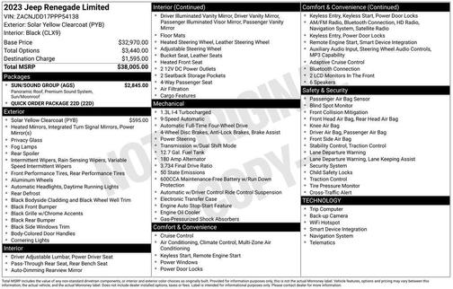 Yellow 2023 Jeep Renegade Limited